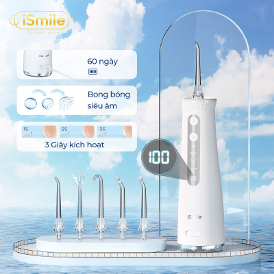 Máy Tăm Nước Thông Minh iSmile ES50 - Màn Hình LED - Công Nghệ Siêu Âm - Cảm Biến Áp Suất -Vệ Sinh Răng Niềng, Chỉnh Nha