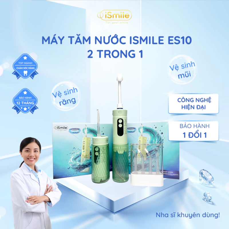 Máy Tăm Nước iSmile ES10 - Kết Hợp Rửa Mũi - Bảo Hành 18 Tháng - 01 Đổi 01 - Công Nghệ Siêu Âm - Vệ Sinh Răng, Miệng