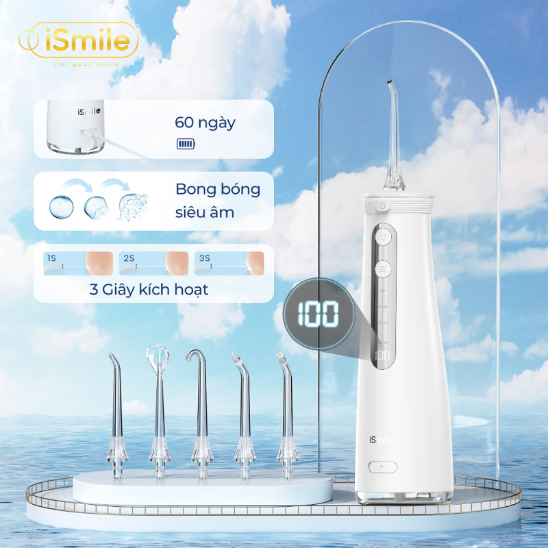 Máy Tăm Nước Thông Minh iSmile ES50 - Màn Hình LED - Công Nghệ Siêu Âm - Cảm Biến Áp Suất -Vệ Sinh Răng Niềng, Chỉnh Nha